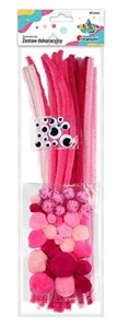 Obrazek Zestaw druciki, pompony, oczka różowe 80szt
