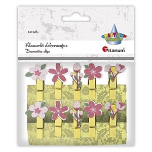 Obrazek Klamerki drewniane z dekorem kwiaty mix 10szt