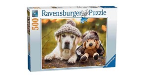 Picture of Puzzle 500 Pies i pluszak w czapkach