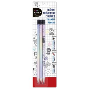 Obrazek Ołówki trójkątne z gumką z nadrukiem 3 sztuki Kidea