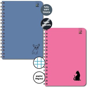 Obrazek Kołozeszyt A6/50K kratka 90g Psy Koty (10szt)