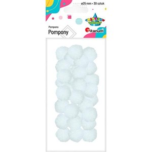 Obrazek Pompony poliestrowe 25mm białe 30szt
