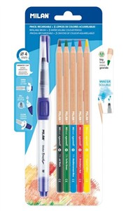 Obrazek Pędzel wodny MILAN 4mm + kredek akwarelowych BWM10401