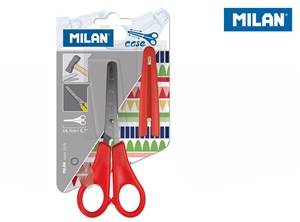 Obrazek Nożyczki Milan szkolne 14,7 cm z nakładką i miarką na blistrze 1 sztuka