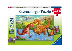 Obrazek Puzzle 2x24 Bawiące się dinozaury