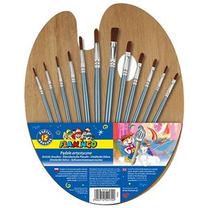 Picture of Zestaw 12 pędzli z drewnianym uchwyt + paletka