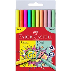 Obrazek Flamastry Grip Faber-Castell 5 kolorów neonowych + 5 kolorów pastelowych w etui