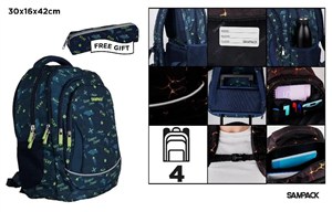 Obrazek Plecak czterokomorowy 30x16x42cm + piórnik