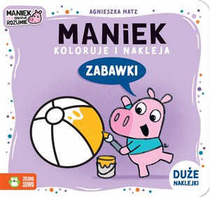 Obrazek Maniek koloruje i nakleja. Zabawki