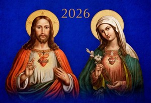 Obrazek Kalendarz 2026 trójdzielny Najświętsze Serce Jezusa i Serce Maryi