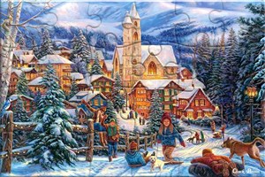 Obrazek Puzzlowa kartka pocztowa Sledding to Town KAR-024003