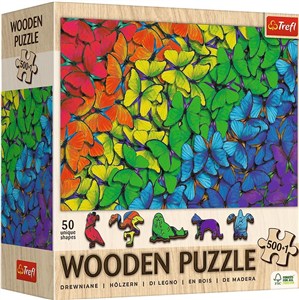 Obrazek PUZZLE 500+1 Puzzle Drewniane Tęczowe motyle 20217