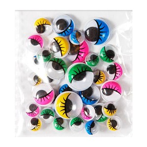 Obrazek Samoprzylepne ruchome oczka z rzęsami mix 36szt