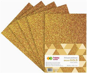 Picture of Arkusze piankowe brokatowe Happy Color A4 złote 5 ark.